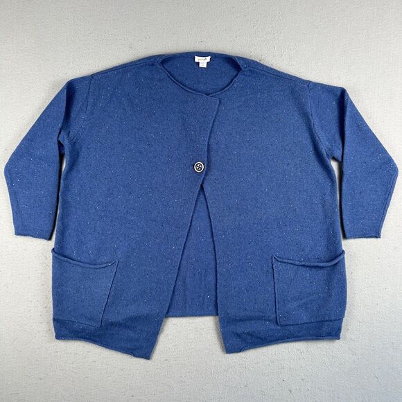 J.Jill Sweater Womens XS Blue Pure Jill 3/4 Sleeve One Button Wool Cardigan - Picture 1 of 12